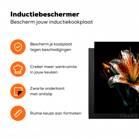 Inductiebeschermer - Bloemen - Lelie - Oranje - Portret - Zwart-3