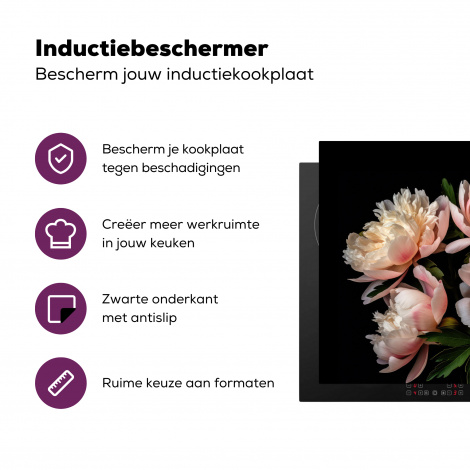 Inductiebeschermer - Pioenrozen - Bloemen - Natuur - Roze - Wit-3