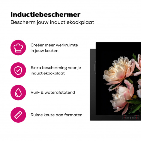 Inductiebeschermer - Pioenrozen - Bloemen - Natuur - Roze - Wit-3