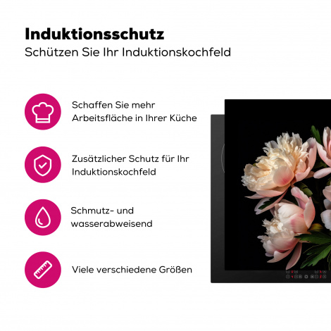 Herdabdeckplatte - Pfingstrosen - Blumen - Natur - Rosa - Weiß-3