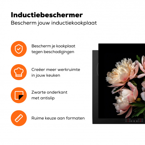 Inductiebeschermer - Pioenrozen - Bloemen - Natuur - Roze - Wit-3
