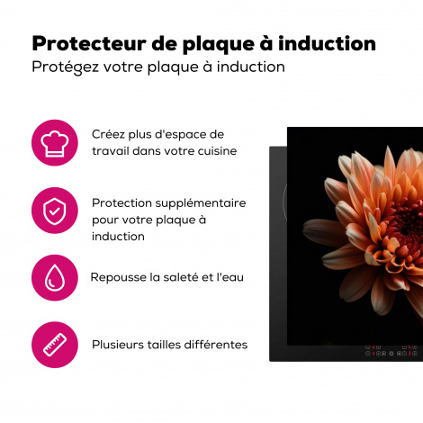 Protège-plaque à induction - Fleurs - Orange - Nature - Chrysanthème - Noir-3
