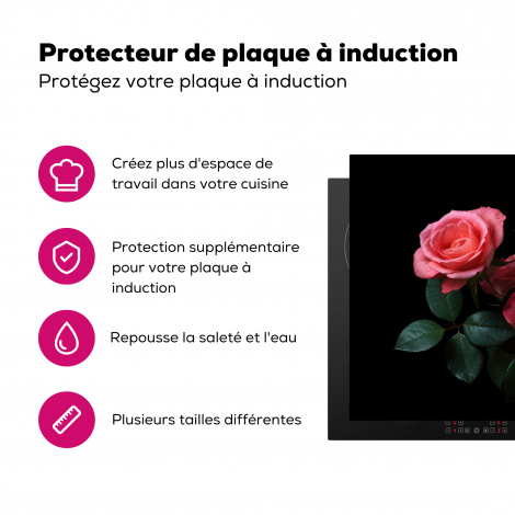 Protège-plaque à induction - Roses - Rose - Fleurs - Nature - Noir-3