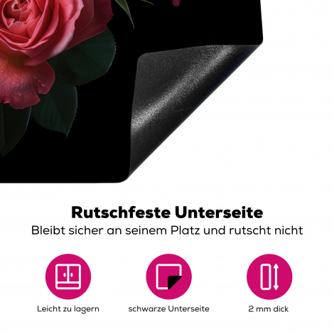 Herdabdeckplatte - Rosen - Rosa - Blumen - Natur - Schwarz-4