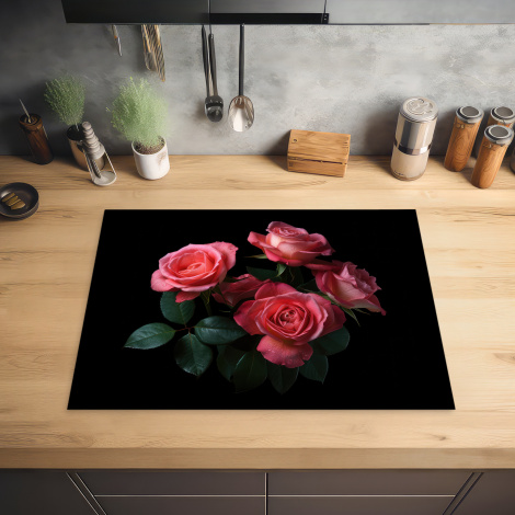 Herdabdeckplatte - Rosen - Rosa - Blumen - Natur - Schwarz-2