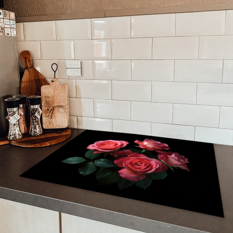 Herdabdeckplatte - Rosen - Rosa - Blumen - Natur - Schwarz-5