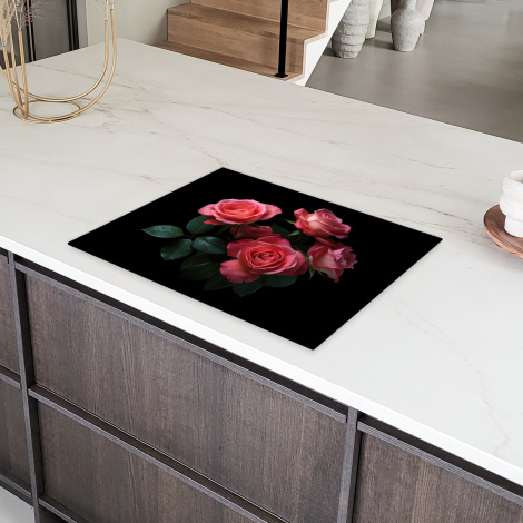 Herdabdeckplatte - Rosen - Rosa - Blumen - Natur - Schwarz-6