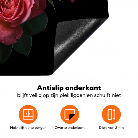 Inductiebeschermer - Rozen - Roze - Bloemen - Natuur - Zwart-4