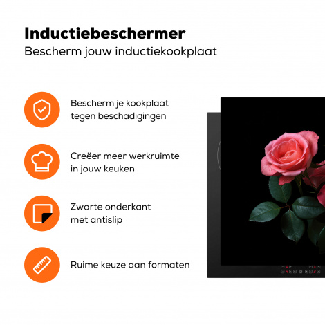 Inductiebeschermer - Rozen - Roze - Bloemen - Natuur - Zwart-3
