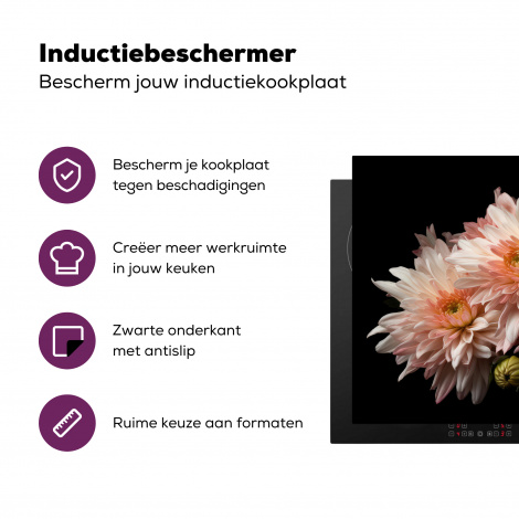 Inductiebeschermer - Chrysant - Bloemen - Wit - Natuur - Zwart-3
