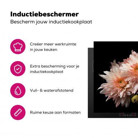 Inductiebeschermer - Chrysant - Bloemen - Wit - Natuur - Zwart-3