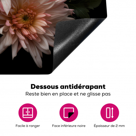 Protège-plaque à induction - Chrysanthème - Fleurs - Blanc - Nature - Noir-4