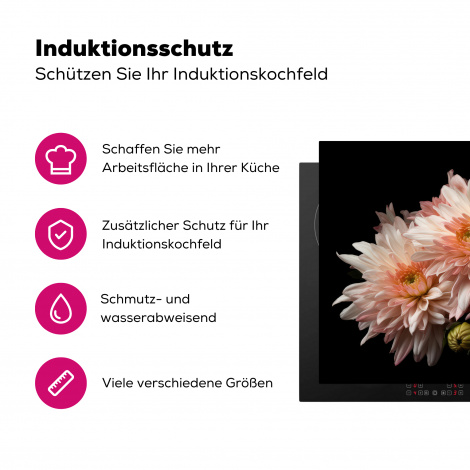 Herdabdeckplatte - Chrysantheme - Blumen - Weiß - Natur - Schwarz-3