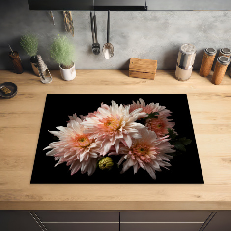 Inductiebeschermer - Chrysant - Bloemen - Wit - Natuur - Zwart-2
