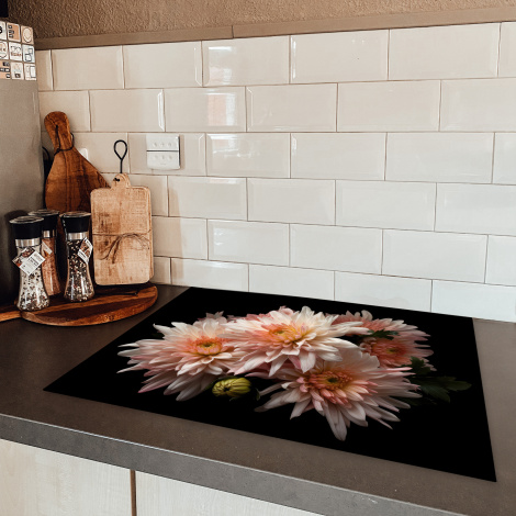 Inductiebeschermer - Chrysant - Bloemen - Wit - Natuur - Zwart-5