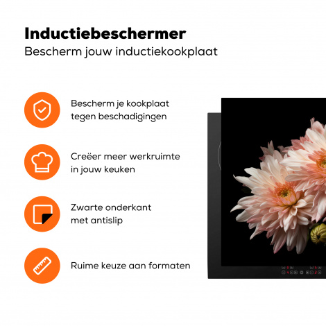 Inductiebeschermer - Chrysant - Bloemen - Wit - Natuur - Zwart-3