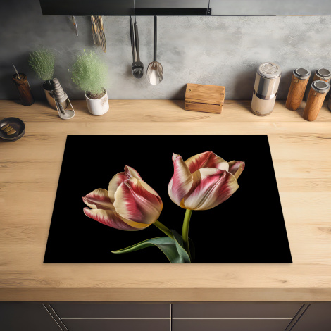 Herdabdeckplatte - Tulpen - Blumen - Rosa - Weiß - Natur-2