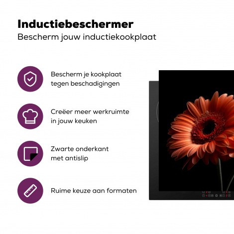 Inductiebeschermer - Bloemen - Botanisch - Gerbera - Oranje - Zwart-3