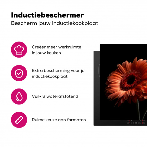 Inductiebeschermer - Bloemen - Botanisch - Gerbera - Oranje - Zwart-3