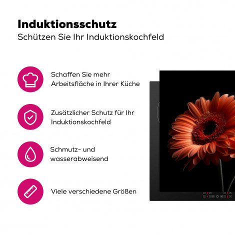 Herdabdeckplatte - Blumen - Botanisch - Gerbera - Orange - Schwarz-3