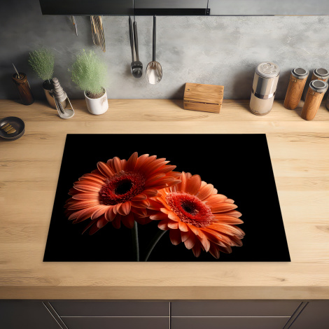 Herdabdeckplatte - Blumen - Botanisch - Gerbera - Orange - Schwarz-2