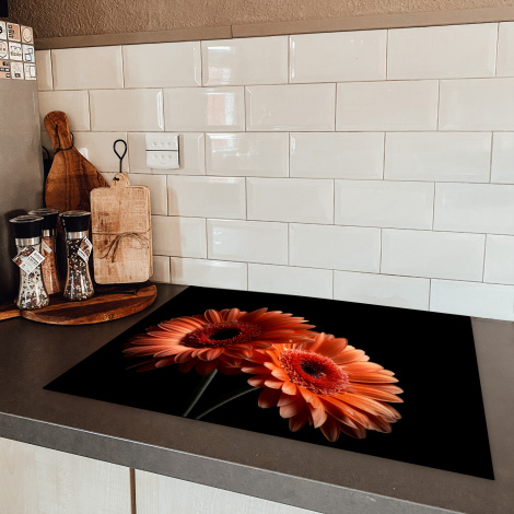 Herdabdeckplatte - Blumen - Botanisch - Gerbera - Orange - Schwarz-5