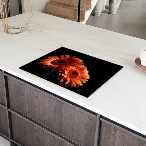 Herdabdeckplatte - Blumen - Botanisch - Gerbera - Orange - Schwarz-6