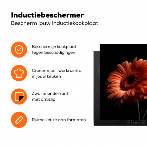 Inductiebeschermer - Bloemen - Botanisch - Gerbera - Oranje - Zwart-3