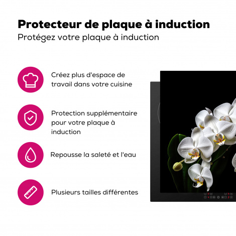Protège-plaque à induction - Orchidée - Fleurs - Blanc - Nature - Noir-3