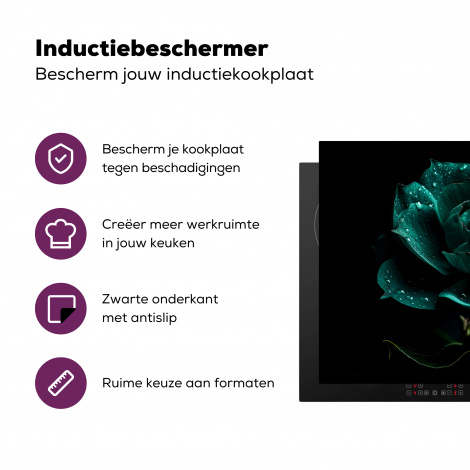 Inductiebeschermer - Bloemen - Rozen - Blauw - Portret - Zwart-3