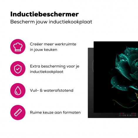 Inductiebeschermer - Bloemen - Rozen - Blauw - Portret - Zwart-3