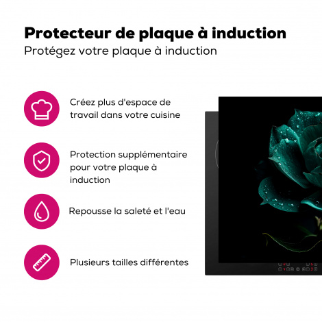 Protège-plaque à induction - Fleurs - Roses - Bleu - Portrait - Noir-3