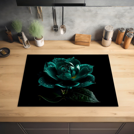 Herdabdeckplatte - Blumen - Rosen - Blau - Porträt - Schwarz-2