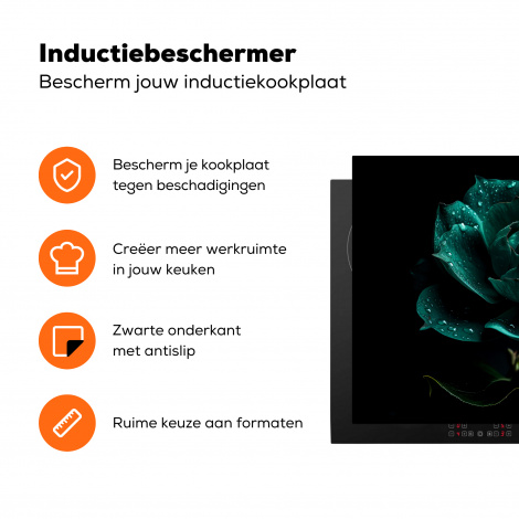 Inductiebeschermer - Bloemen - Rozen - Blauw - Portret - Zwart-3