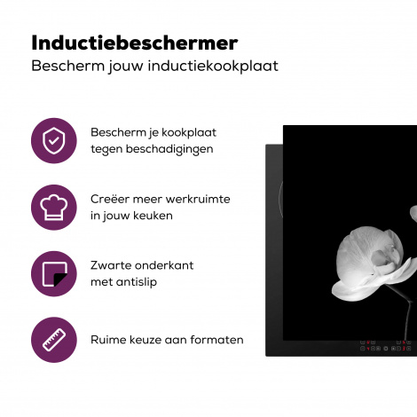Inductiebeschermer - Orchidee - Bloemen - Zwart - Wit-3