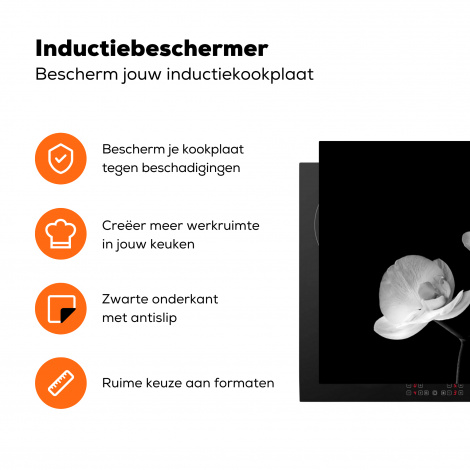 Inductiebeschermer - Orchidee - Bloemen - Zwart - Wit-3