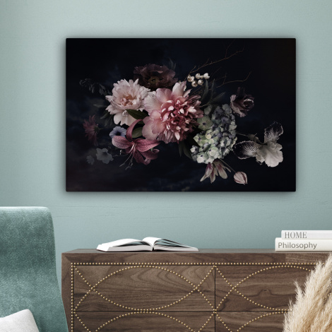 Canvas schilderij - Bloemen - Vintage - Pastel - Zwart - Boeket-4