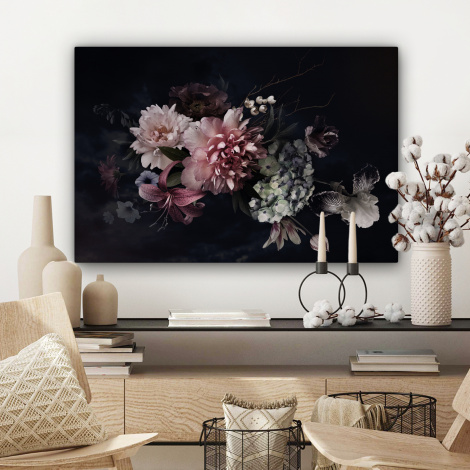 Canvas schilderij - Bloemen - Vintage - Pastel - Zwart - Boeket-3