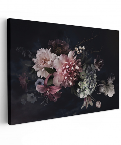 Leinwandbild Blumen Vintage Pastell Schwarz Strauß