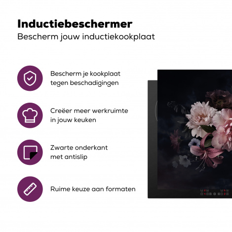 Inductiebeschermer - Bloemen - Vintage - Pastel - Zwart - Boeket-3