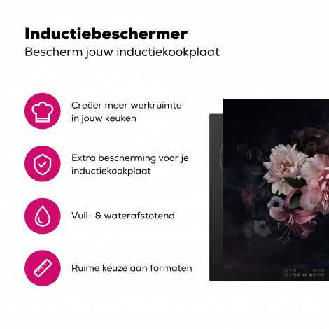 Inductiebeschermer - Bloemen - Vintage - Pastel - Zwart - Boeket-3