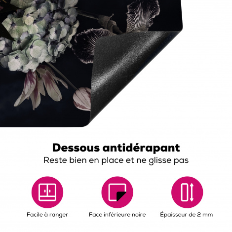 Protège-plaque à induction - Fleurs - Vintage - Pastel - Noir - Bouquet-4