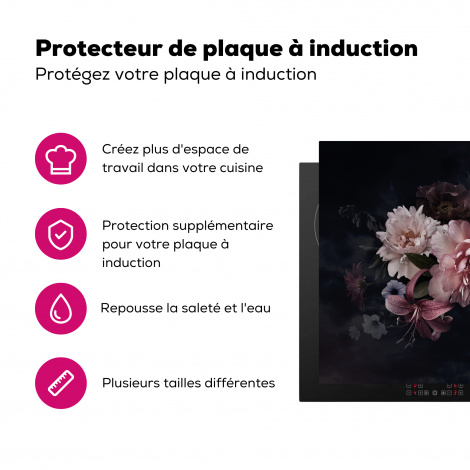 Protège-plaque à induction - Fleurs - Vintage - Pastel - Noir - Bouquet-3