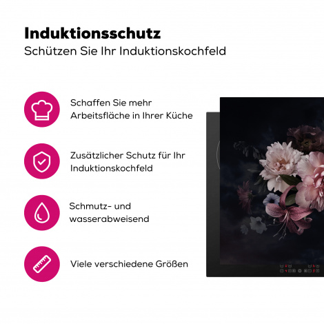 Herdabdeckplatte - Blumen - Vintage - Pastell - Schwarz - Blumenstrauß-3