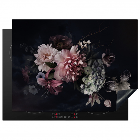 Protège-plaque à induction - Fleurs - Vintage - Pastel - Noir - Bouquet