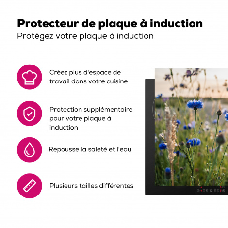 Protège-plaque à induction - Fleurs - Été - Bleuet - Bleu - Soleil - Nuages-3