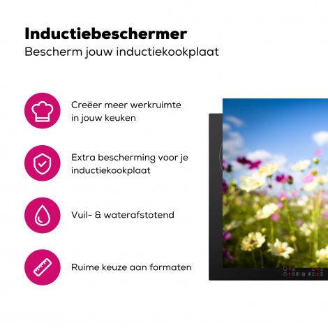 Inductiebeschermer - Bloemen - Wei - Paars - Gras - Wit - Wolken - Blauw-3