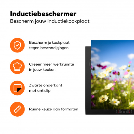 Inductiebeschermer - Bloemen - Wei - Paars - Gras - Wit - Wolken - Blauw-3