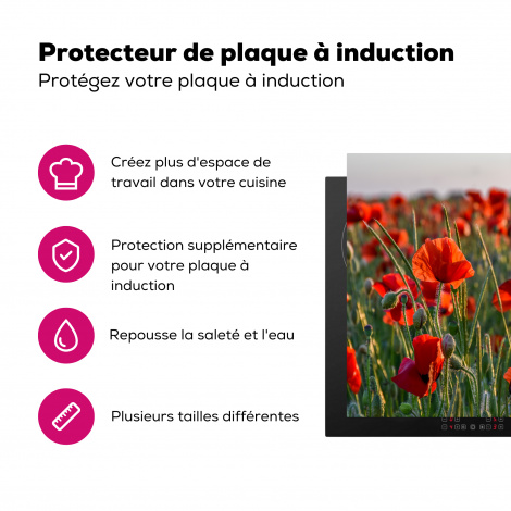 Protège-plaque à induction - Fleurs - Coquelicots - Nature - Rouge-3