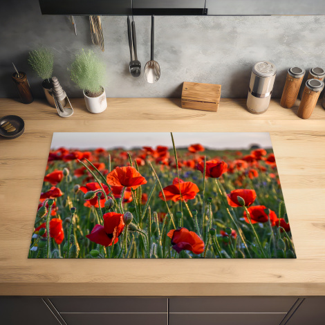 Inductiebeschermer - Bloemen - Klaprozen - Natuur - Rood-2